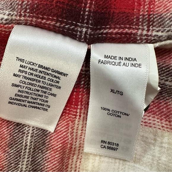 NWT Lucky Brand Men’s Flannel Plaid Shirt Size XL Classic Red and White Western - Picture 8 of 12